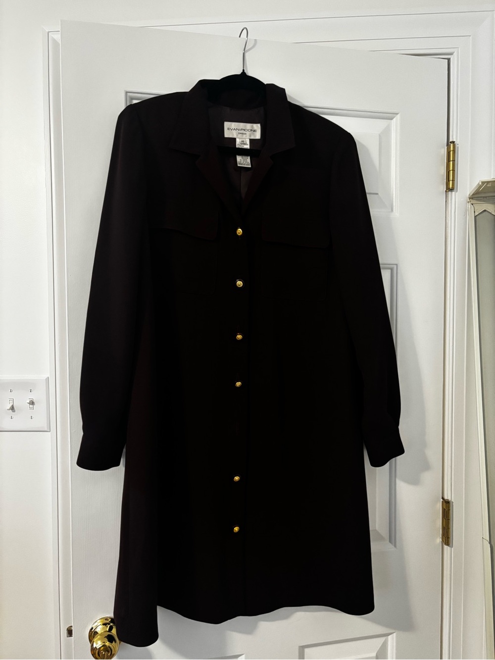 Evan Picone Black Long-Sleeve Shirt Dress with Gold Buttons